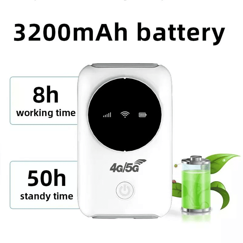 Portable 4G LTE MIFI Hotspot Router, 3200mAh Battery, 150Mbps, 10 Users