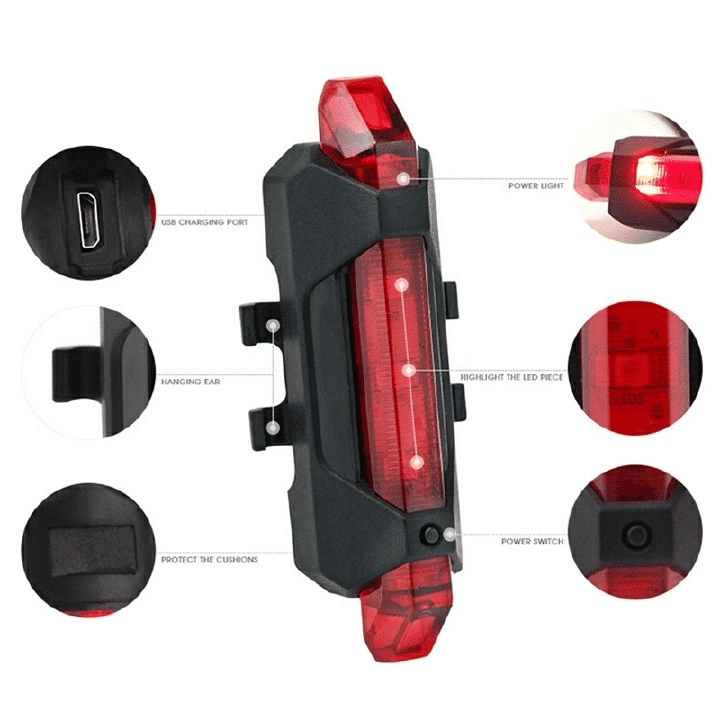 USB Rechargeable LED Bicycle Light Set - Mountain Cycle Front Headlight & Tail Lamp