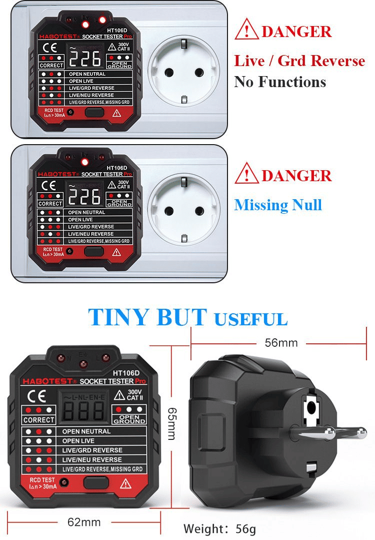 Generic Outlet Tester LCD Display 90-250V Voltage Detector