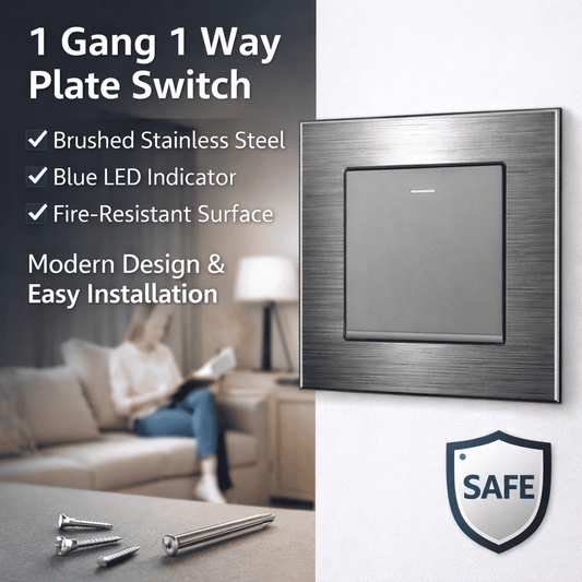 1 Gang 1 Way Stainless Steel Wall Switch Blue LED