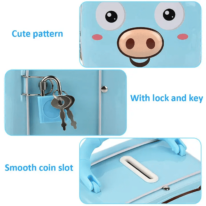 Mini Iron Coin Piggy Bank for Kids Nursery Décor Blue