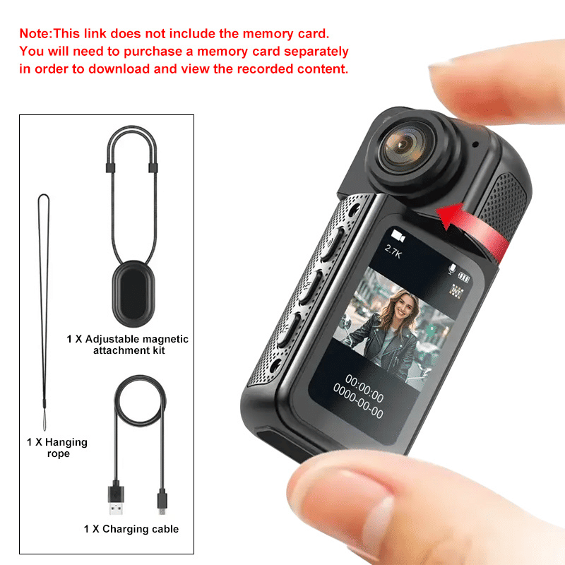 Mini 2.7K Thumb Action Camera 1080P Pocket Sport Cam Black