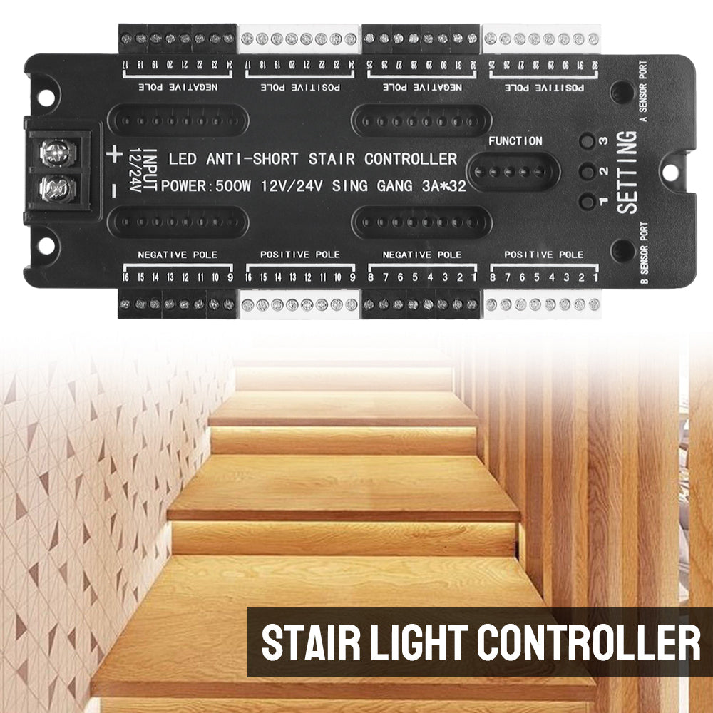 Stair Light Controller Kit 32 Channels LED Motion Sensor DC 12V 24V Adjustable Brightness For Stairs Flexible Strip