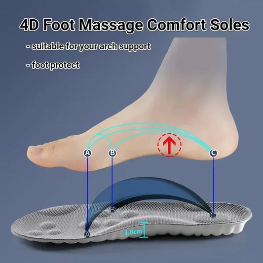 4D Massage Soft Latex Sports Insoles with Arch Support