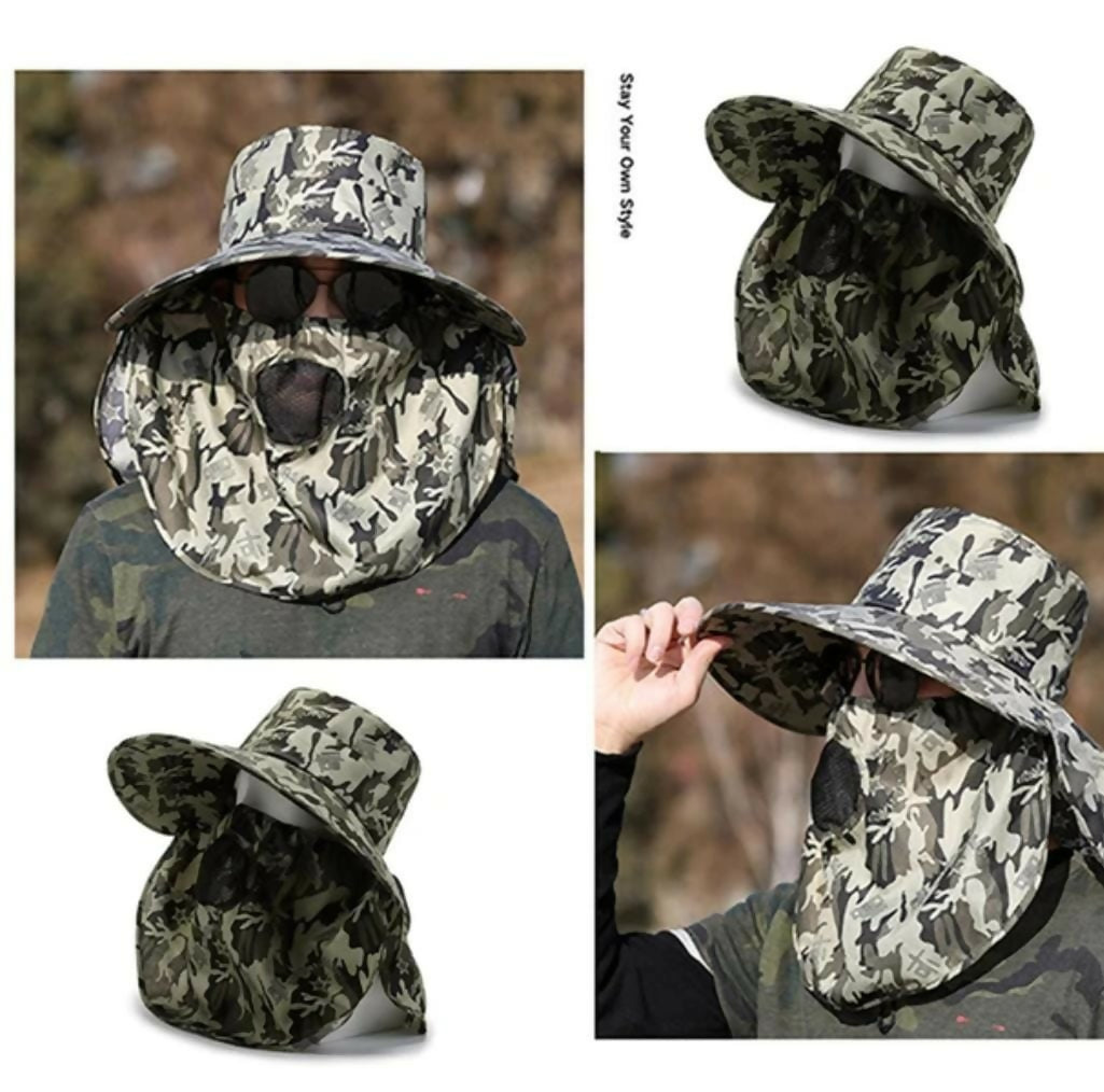 Casual camouflage bonnie hat. Breathable with neck flap.