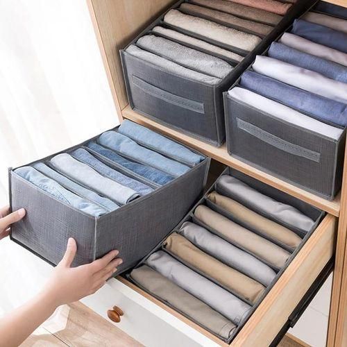 7-Grid Thickened Clothes Organizer โ Foldable Wardrobe Storage Box for Jeans, Pants & Closet Organization