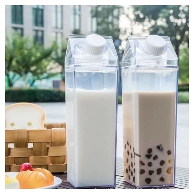 1L Milk Water Bottle with Twist-Off Top, Reusable Clear Milk Carton Water Bottle, Plastic Milk Juice Bottle For Outdoor Sports