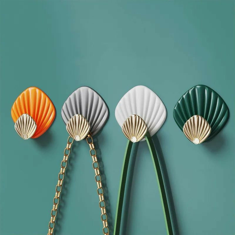 4pcs Creative Shell Shape Wall Hanging Hook Punch-free Strong Adhesive Hook Bathroom Kitchen Wall-mounted Seamless Sticky Hook