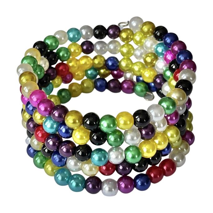 Multicoloured 5-Row Multilayer Bangle Wrap Faux Pearl Stretch