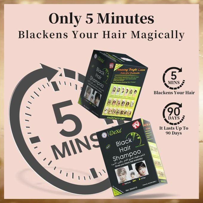 Dexe Black Hair Shampoo (Natural Black) One Box = 25Mlx10Pouch.