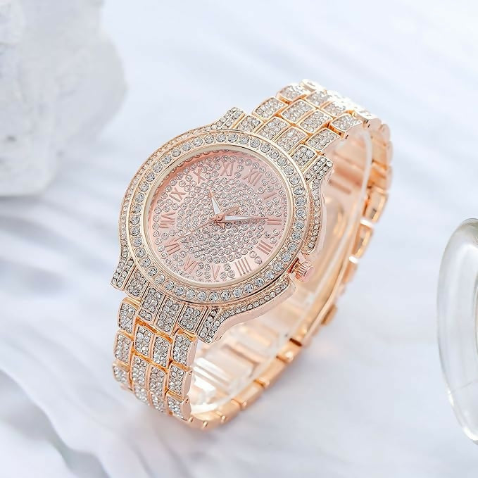 Iced Out Watch, Analog W/Simulated Cubic Zirconia