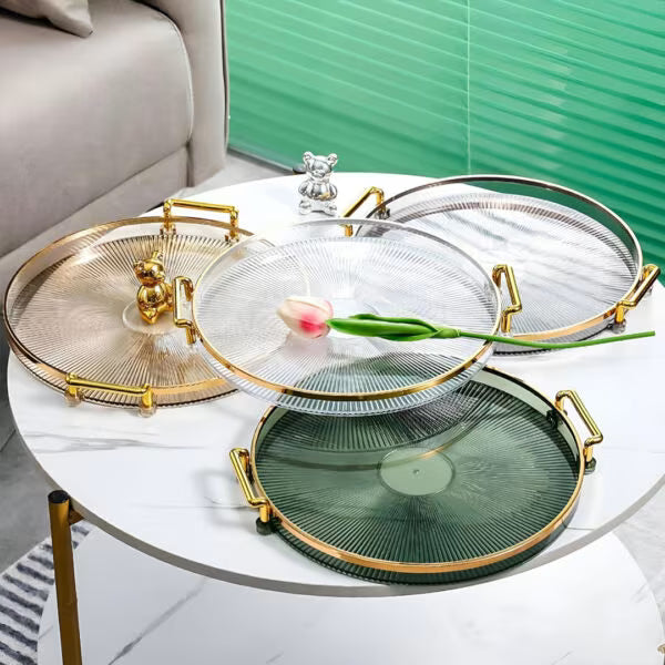 33cm Elegant Round Tray with Gold Handles