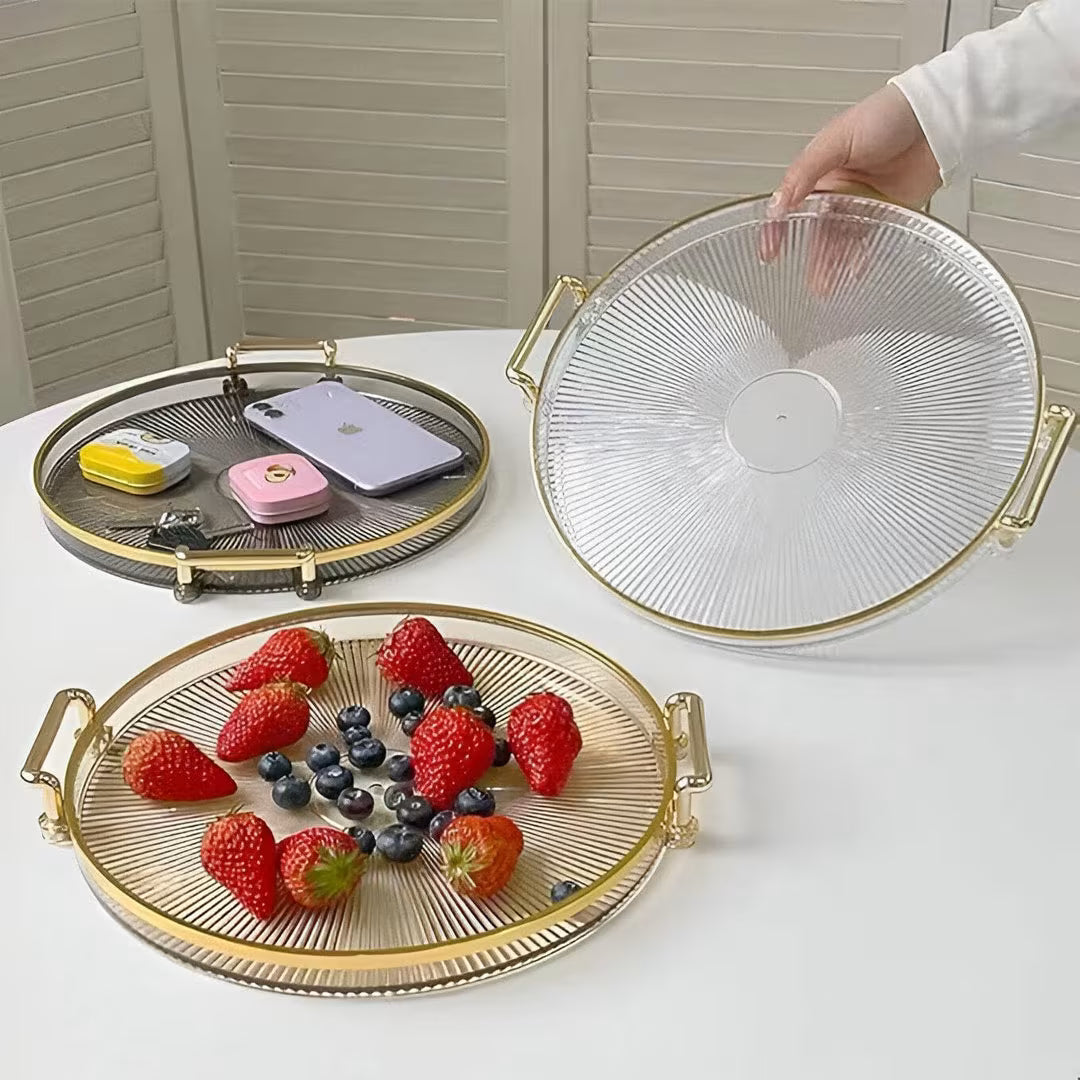 33cm Elegant Round Tray with Gold Handles