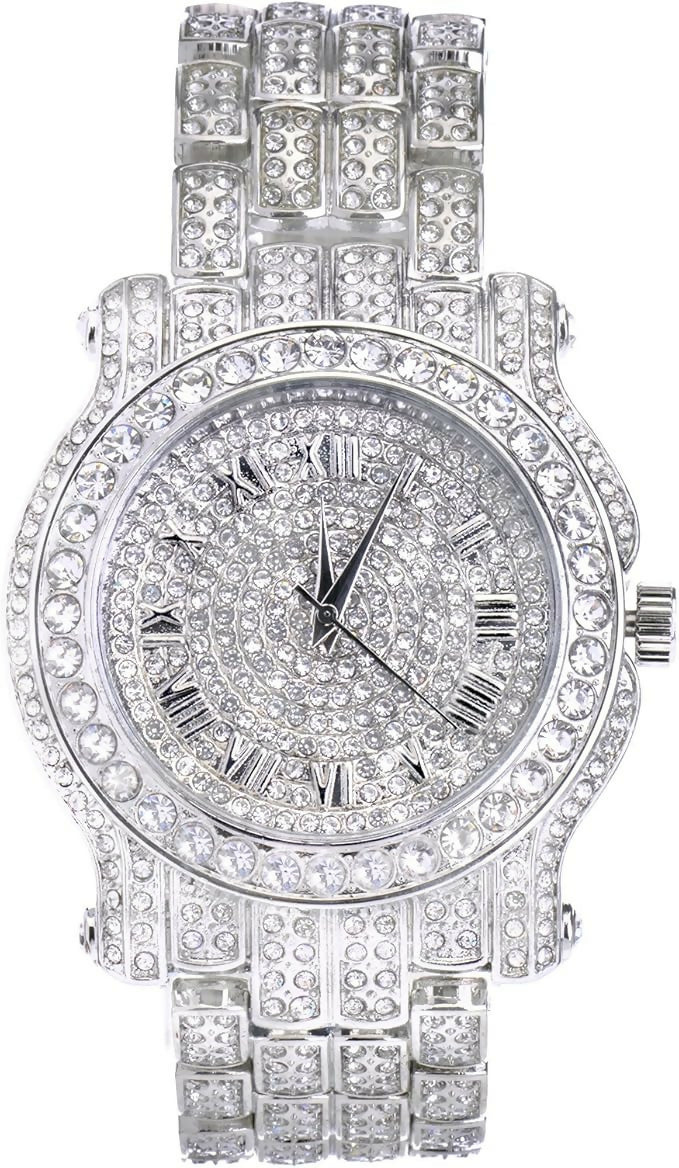 Half-Iced Metal Bracelet Quartz Crystal Silver Diamond-Like Watch