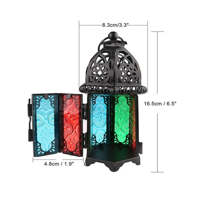Vintage Moroccan Hollow Iron Lantern Tea Light Hanging Candle Holder Candlestick