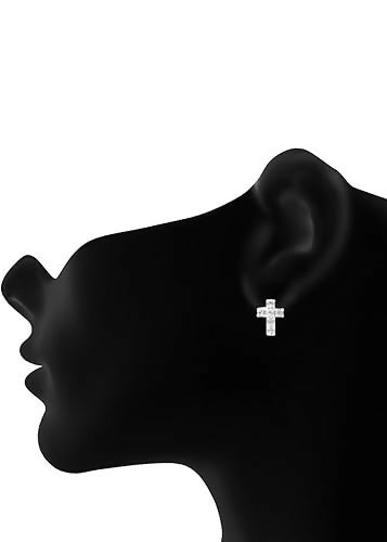 Fashion Cross Stylish Stud Diamond Like Crystals Earrings