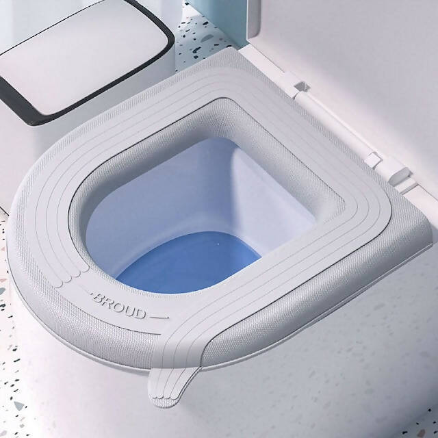 Household Waterproof Thickened Toilet Seat with Handle, Soft Toilet Silicone Seat Covers, Bathroom Comfortable Toilet Seat Pad- Blue, Light Pink