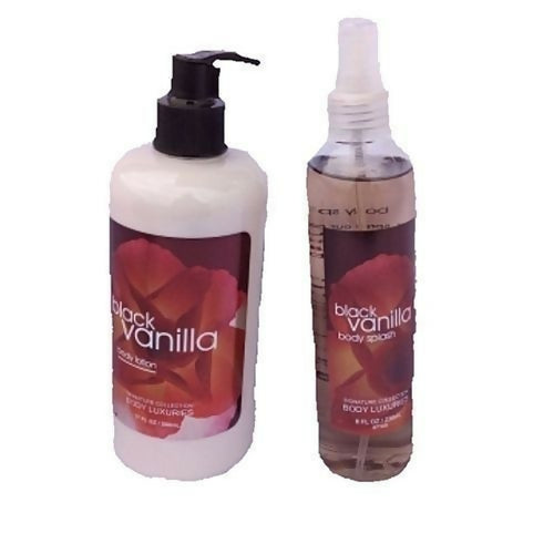 black vanilla body lotion and body splash