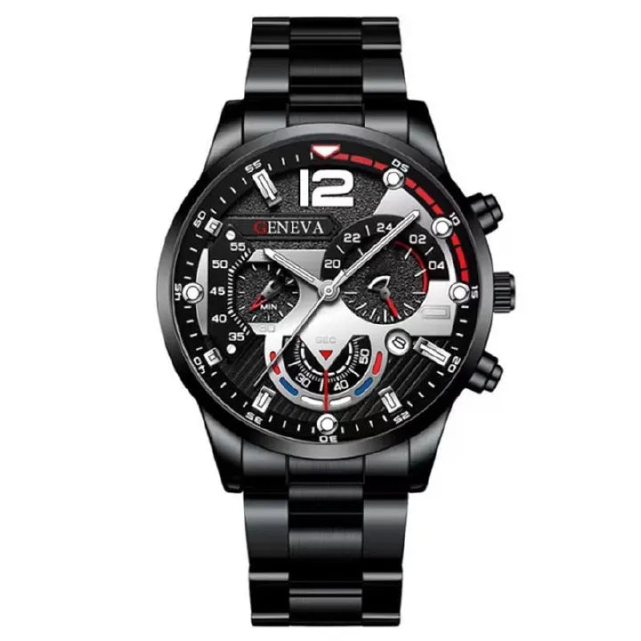 5-Piece Set Men's Fashion Sports Business Quartz Wristwatch Luxury Leather Bracelet