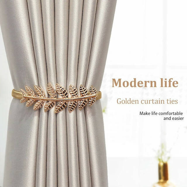 Spring Curtain Tiebacks, Metal Leaves Curtain Holdbacks, Adjustable Curtain Straps, Curtain Clips for Home Window Decoration