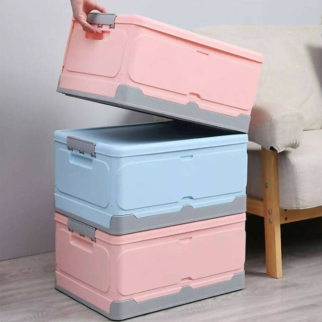 Foldable Multipurpose Storage Box with Lid, Clothes Storage Box with Handle, Stackable and Space Saving Organizing Box for Under Bed