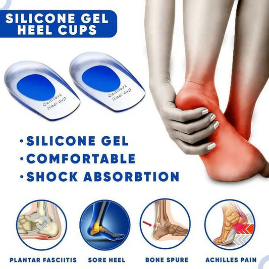 2pcs Silicone Heel Cups – Shock Absorbing Heel Pads for Plantar Fasciitis & Heel Pain Relief