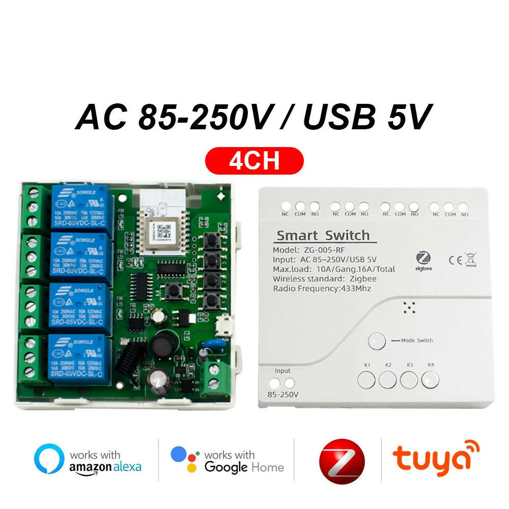 1CH 2CH 4CH 5V 12V 24V 220V ZigBee Relay Module Remote Control 433MHz DIY Smart home Automation for Door access Alexa Google