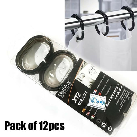 Black Shower Curtain Hooks Rings 12 Pieces