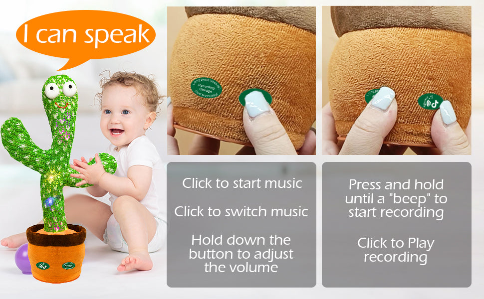 Dancing Cactus Talking Cactus Baby Toys for 0-6 Months 6-12months 1 Year Old Recording Repeats What You say Baby boy Girl Gifts