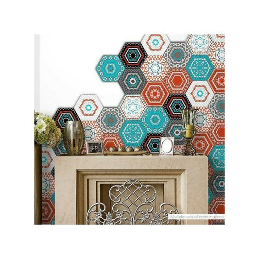 Funlife Home 10Pcs Colored Embroidered Hexagon Wall/Floor Sticker Murals