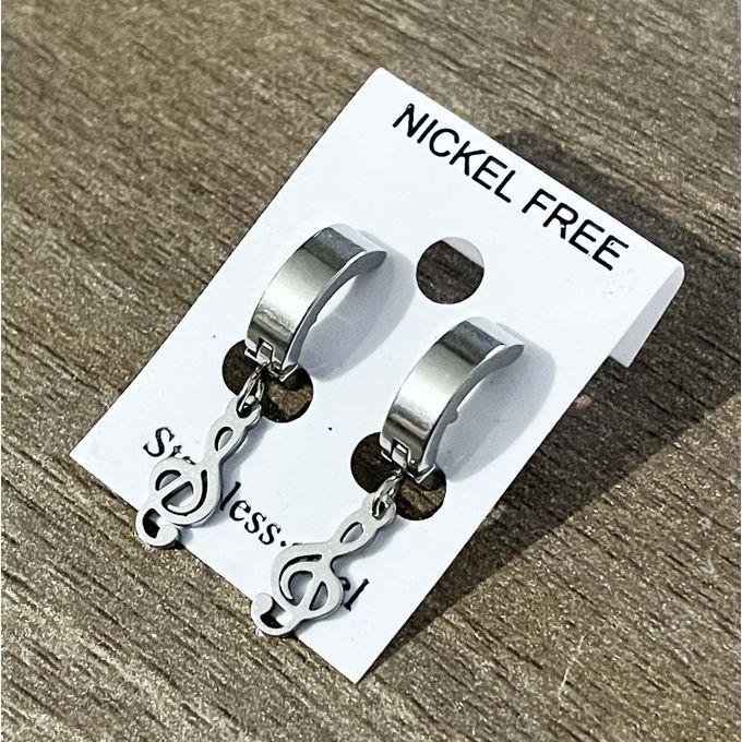 1 Pair Music Note Silver Artist Drop Earring Mascot Ornaments Punk Men Ear Studs - Earrings