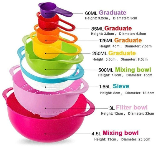 10 in 1 Measuring bowl/sieve & cups - 