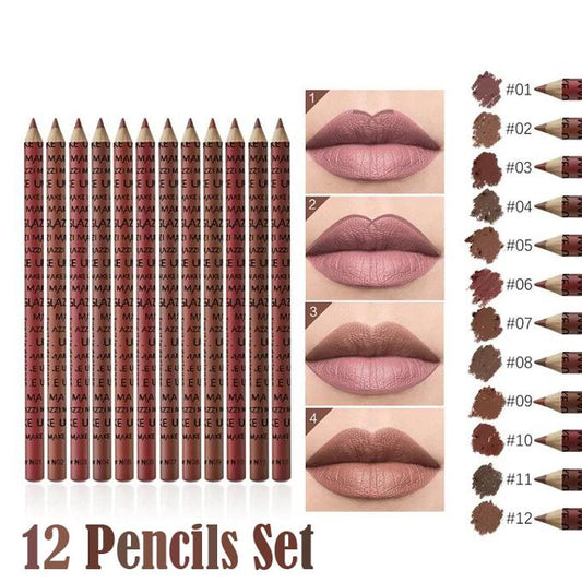 Glazzi 12 Pencils Nude Matte Lipliner Moisturizing Waterproof Long Lasting Kit