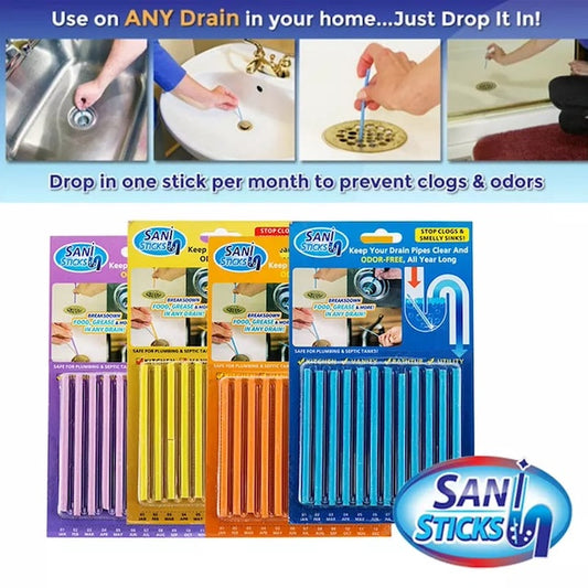 12 Piece Sanisticks For Kitchen Drain, Bathroom Drain, Bathtub Drain, All Drains, Keeps the Drainage Clean and Prevent Clogging and Smelly Drains