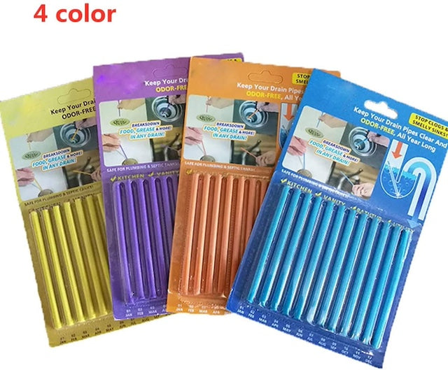 12 Piece Sanisticks For Kitchen Drain, Bathroom Drain, Bathtub Drain, All Drains, Keeps the Drainage Clean and Prevent Clogging and Smelly Drains