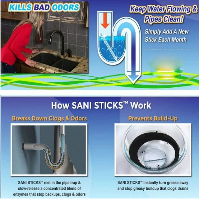 12 Piece Sanisticks For Kitchen Drain, Bathroom Drain, Bathtub Drain, All Drains, Keeps the Drainage Clean and Prevent Clogging and Smelly Drains