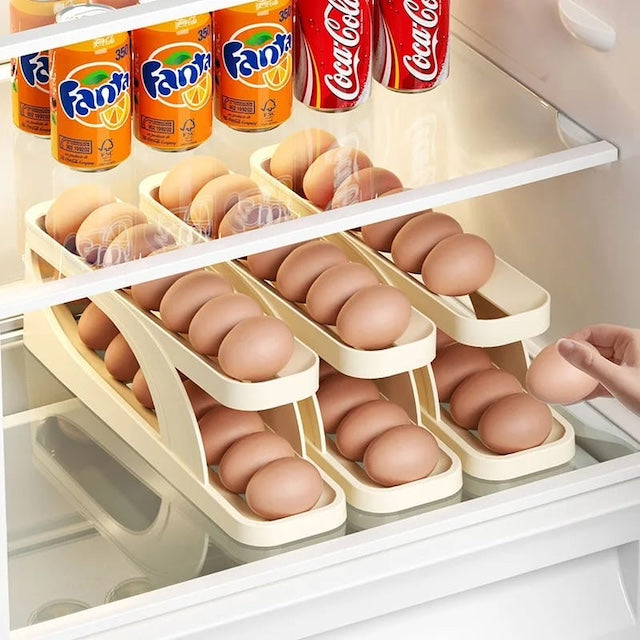 Rolling Egg Dispenser, Refrigerator Organizers, Egg Container Storage Box, Automatic Sliding Spiral Egg Holder, Upto 14 eggs