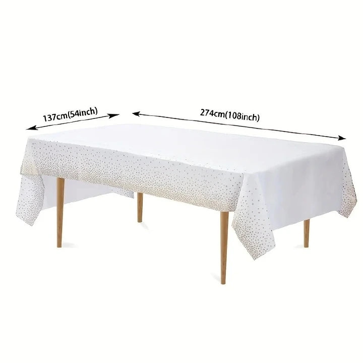 Disposable Gold Dot Confetti PEVA Tablecloth for Rectangle Party Tables