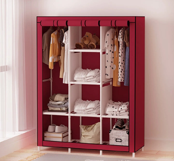 Jaza Keja 3-Column Portable Metallic Wardrobe - Large Capacity DIY Storage Closet
