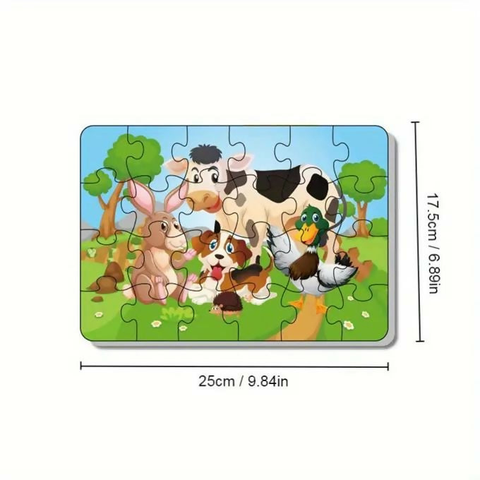 24 Pieces Block Puzzles - Happy Farm Animal Paper Puzzles, World Animal Puzzle (24pcs)