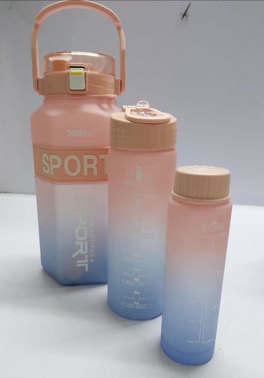 hexagonal Sports 3in1 multi - colour motivation water bottle now available @ksh 1000/ per set wholesale price* *Capacity 2litres,800mls,300