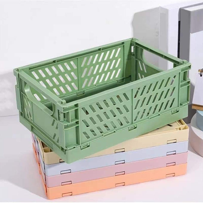 Mini Plastic Baskets for Shelf Storage Organizing, Durable and Space Saving Stacking Folding Storage Baskets