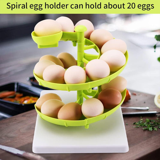 Green Detachable Egg Skelter with Stable Base Countertop Spiral Egg Holder for 20 Fresh Farm Eggs