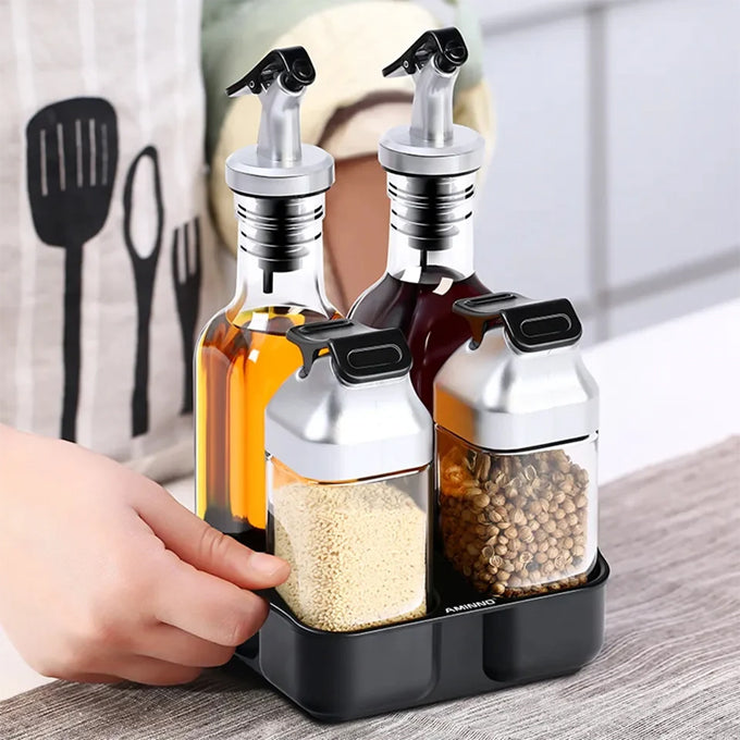 Vinegar, Oil, Salt And Pepper Dispenser Set