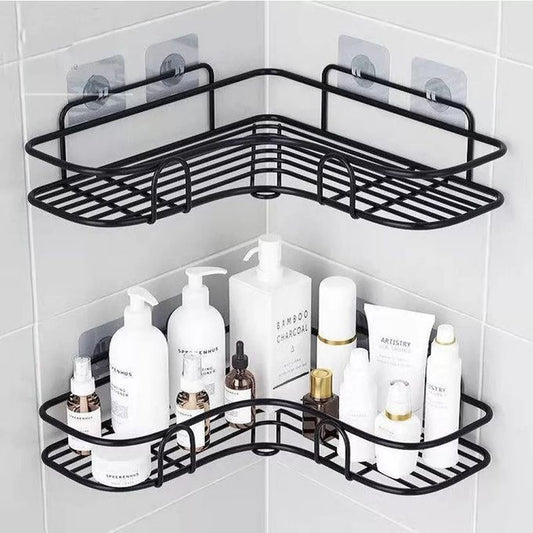 Self-Adhesive Metal Bathroom Corner Rack Storage Shelves, Steel Bathroom Corner Shelf Organizer