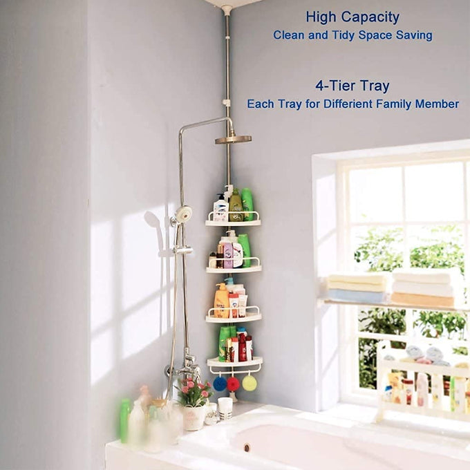 4 Layer Adjustable Stainless-Steel Bathroom Shower Corner Tripod Storage Rack for Bathroom Space