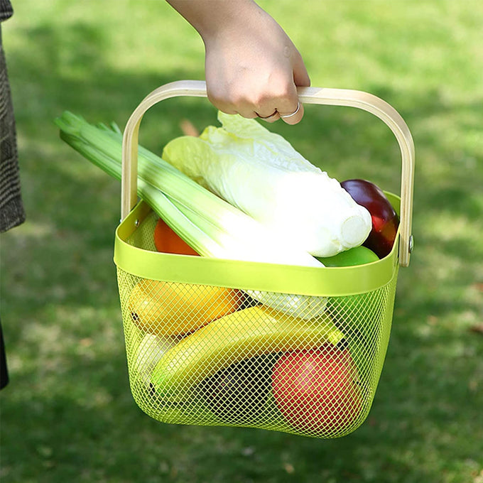 Hanging Kitchen Baskets Fruit Basket Bin with Bamboo Handle Ideal for Kitchen Bathroom Pantry Picnic Shopping Decor Cabinet Home