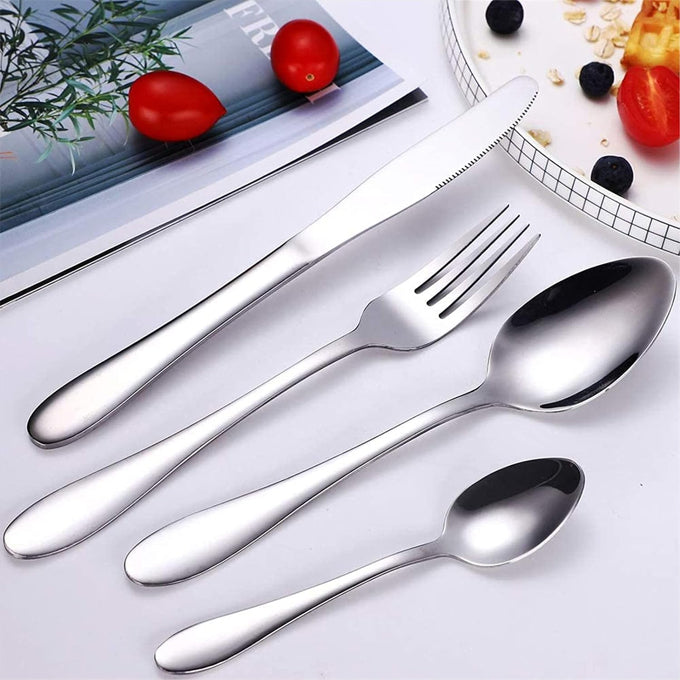 24-Piece Stainless Steel Cutlery Set, Mirror Polishing, Multipurpose Use for Home and Kitchen with Gift Box, Service for 6 (Silver)