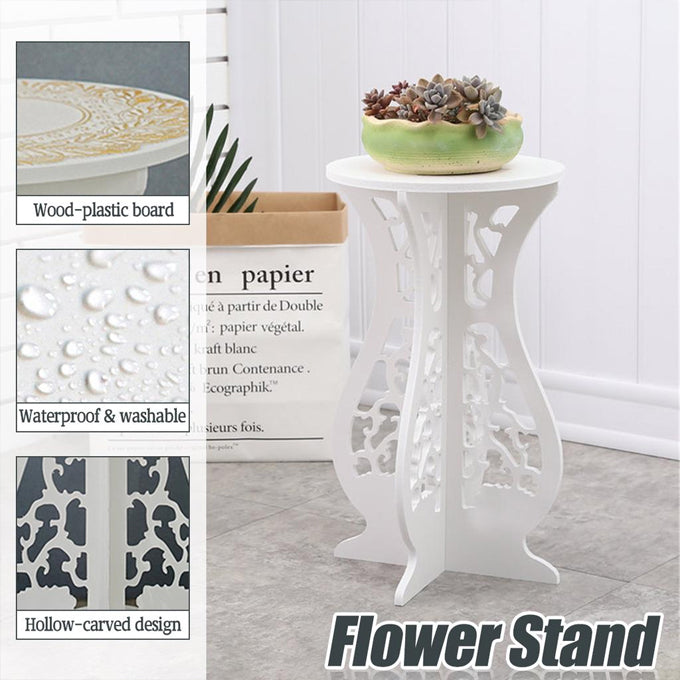 Beautiful White PVC Board Flower Stand Display, Round Table Plants Flower Stand Waterproof for Indoor and Outdoor Use