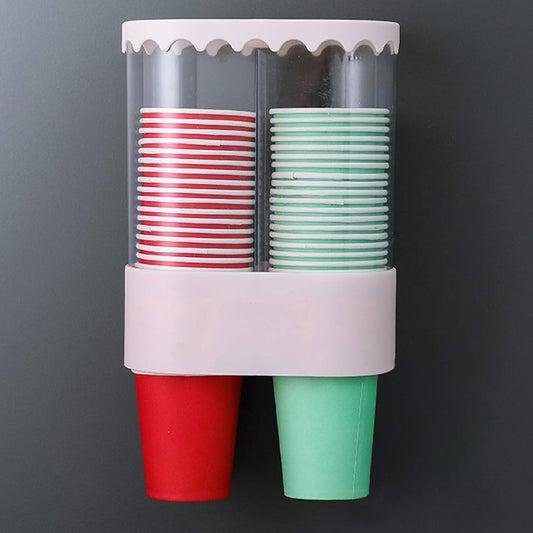 Wall Mount Double Barrel Disposable Cup Dispenser for Bathroom Home Office Gym Restaurant Kitchen